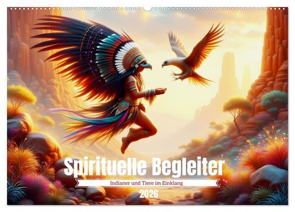 Produktbild: Spirituelle Begleiter - Indianer und Tiere im Einklang (Wandkalender 2026 DIN A2 quer), CALVENDO Monatskalender