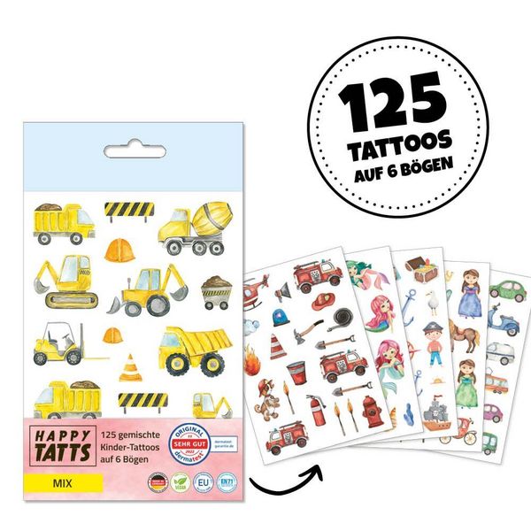 Produktbild: Happy Tatts, Kinder-Tattoos 'Mix' (125 Stk.)