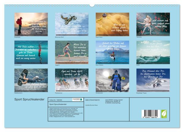 Produktbild: Sport Spruchkalender (hochwertiger Premium Wandkalender 2026 DIN A2 quer), Kunstdruck in Hochglanz