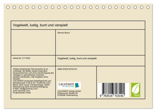 Produktbild: Vogelwelt, lustig, bunt und verspielt (Tischkalender 2026 DIN A5 quer), CALVENDO Monatskalender