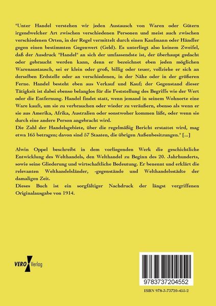 Produktbild: Der Welthandel, seine Entwicklung und gegenw&auml;rtige Gestaltung