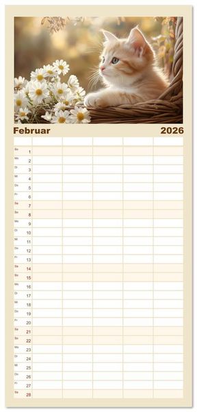 Produktbild: Familienplaner 2026 - Katzen - sanfte Sch&ouml;nheiten mit 5 Spalten (Wandkalender, 21 x 45 cm) CALVENDO