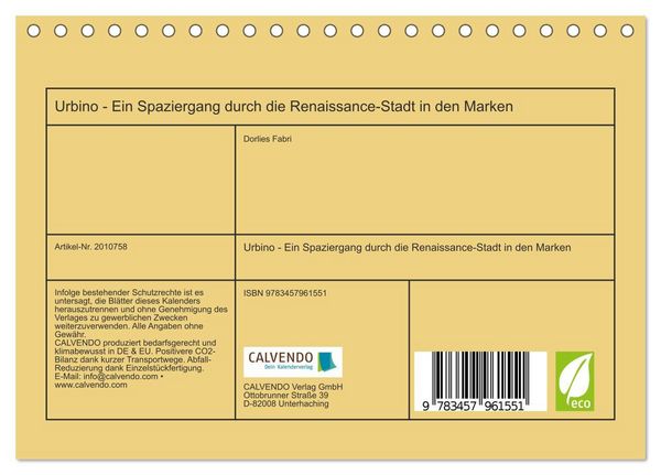 Produktbild: Urbino - Ein Spaziergang durch die Renaissance-Stadt in den Marken (Tischkalender 2026 DIN A5 quer), CALVENDO Monatskalender