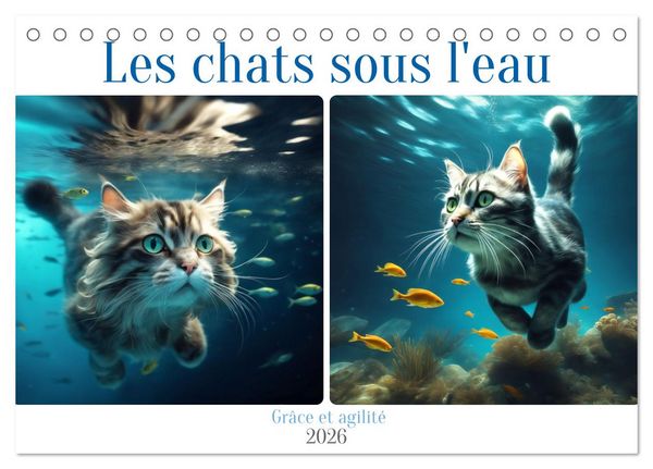 Les chats sous l'eau (Calendrier de bureau 2026 DIN A5 vertical), CALVENDO calendrier mensuel