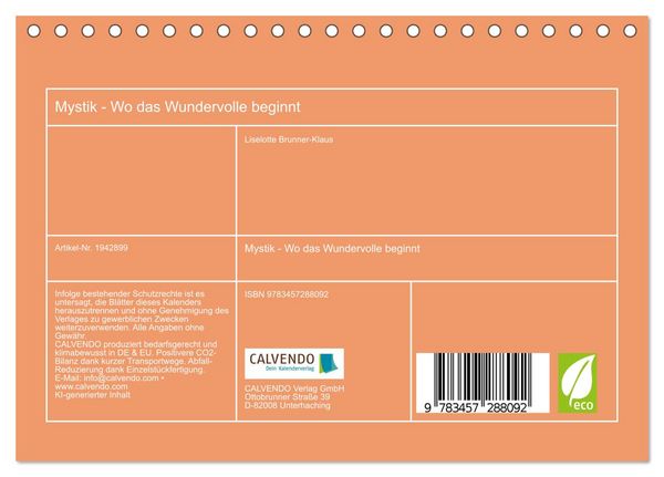 Produktbild: Mystik - Wo das Wundervolle beginnt (Tischkalender 2026 DIN A5 quer), CALVENDO Monatskalender
