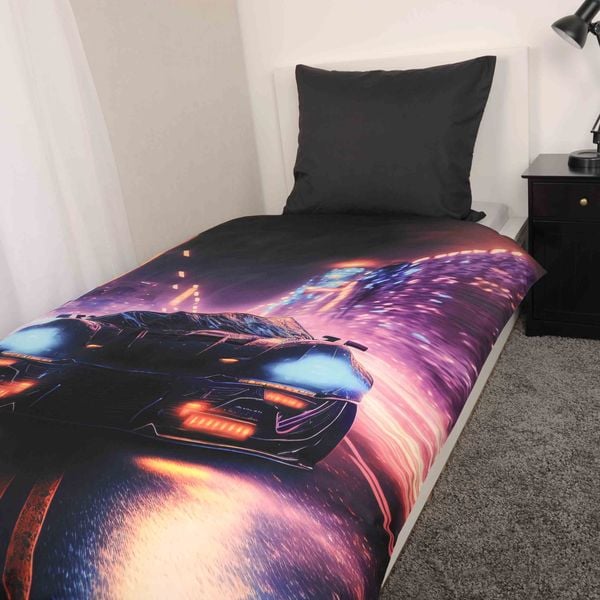 Produktbild: Young Collection 4859414050 - Neon Car Bettw&auml;sche, 80x80 cm + 135x200 cm, 100% Polyester