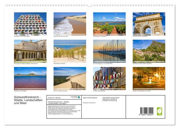 Produktbild: S&uuml;dwestfrankreich - St&auml;dte, Landschaften und Meer (hochwertiger Premium Wandkalender 2026 DIN A2 quer), Kunstdruck in Hochglanz
