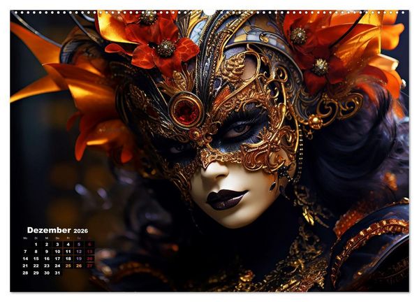 Produktbild: MASKEN - poetisch und vertr&auml;umt (hochwertiger Premium Wandkalender 2026 DIN A2 quer), Kunstdruck in Hochglanz