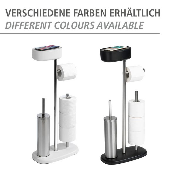 Produktbild: Stand WC-Garnitur mit Box Mod. Rivazza Wei&szlig;, integrierter Toilettenpapierhalter, Ersatzrollenhalter