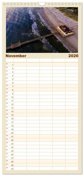Produktbild: Familienplaner 2026 - OSTSEEK&Uuml;STE Sehnsuchtsorte in Mecklenburg-Vorpommern mit 5 Spalten (Wandkalender, 21 x 45 cm) CALVENDO