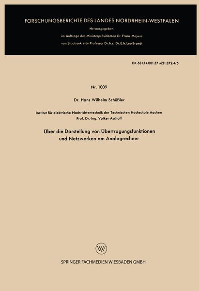 Produktbild: &Uuml;ber die Darstellung von &Uuml;bertragungsfunktionen und Netzwerken am Analogrechner