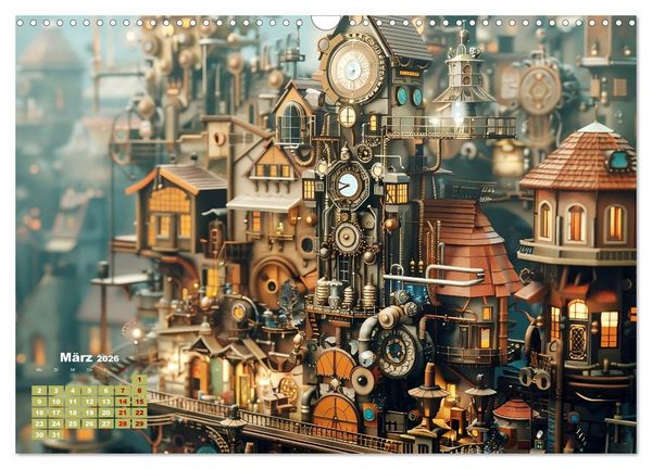 Produktbild: Miniaturwelt Faszinierend winzige H&auml;user im Steampunk-Stil (Wandkalender 2026 DIN A3 quer), CALVENDO Monatskalender