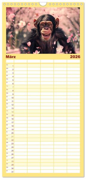 Produktbild: Familienplaner 2026 - Schimpansen - Ein Jahr mit Menschenaffen. mit 5 Spalten (Wandkalender, 21 x 45 cm) CALVENDO