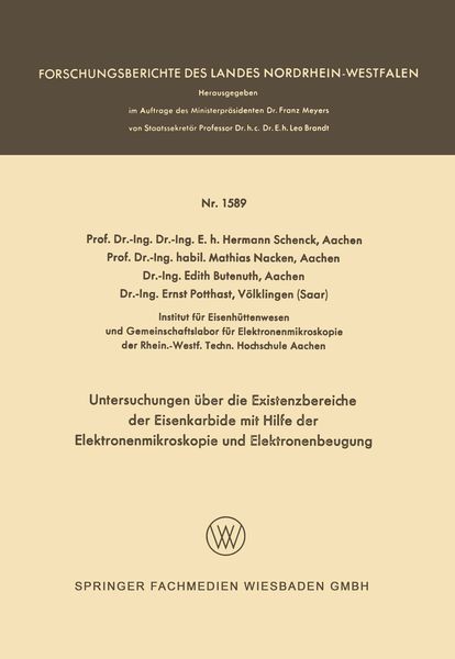 Produktbild: Untersuchungen &uuml;ber die Existenzbereiche der Eisenkarbide mit Hilfe der Elektronenmikroskopie und Elektronenbeugung