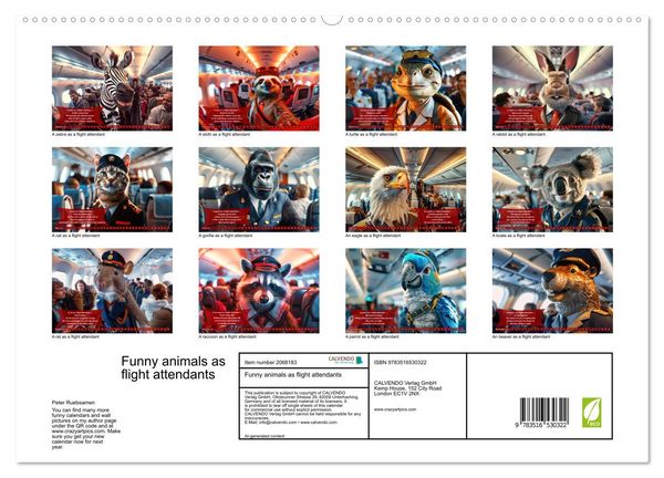 Produktbild: Funny animals as flight attendants (High Quality Premium Wall Calendar 2026 DIN A2 landscape),CALVENDO 12 Month Wall Calendar