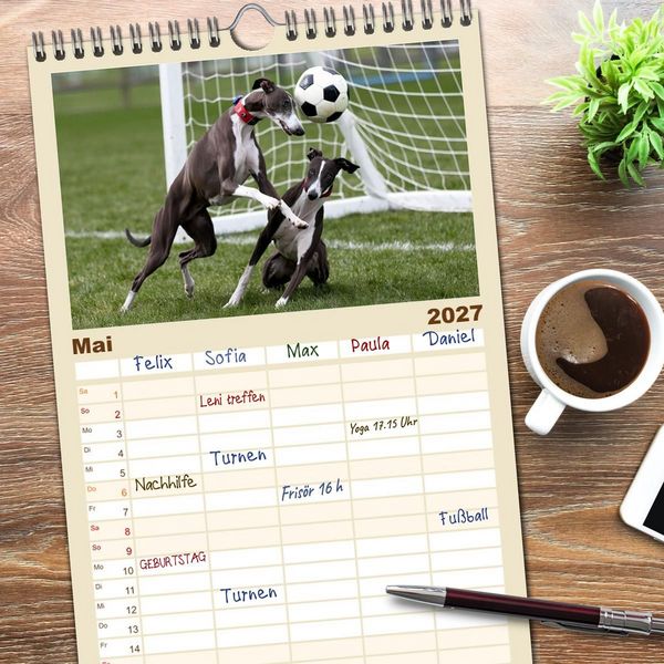 Produktbild: Familienplaner 2027 - Funny Greyhounds - Windhunde mal anders mit 5 Spalten (Wandkalender, 21 x 45 cm) CALVENDO