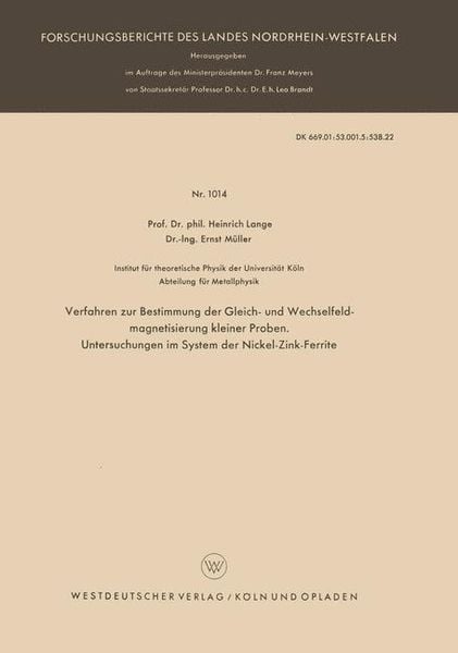 Produktbild: Verfahren zur Bestimmung der Gleich- und Wechselfeldmagnetisierung kleiner Proben. Untersuchungen im System der Nickel-Zink-Ferrite