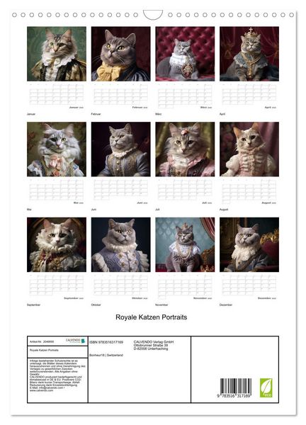 Produktbild: Royale Katzen Portraits (Wandkalender 2026 DIN A3 hoch), CALVENDO Monatskalender