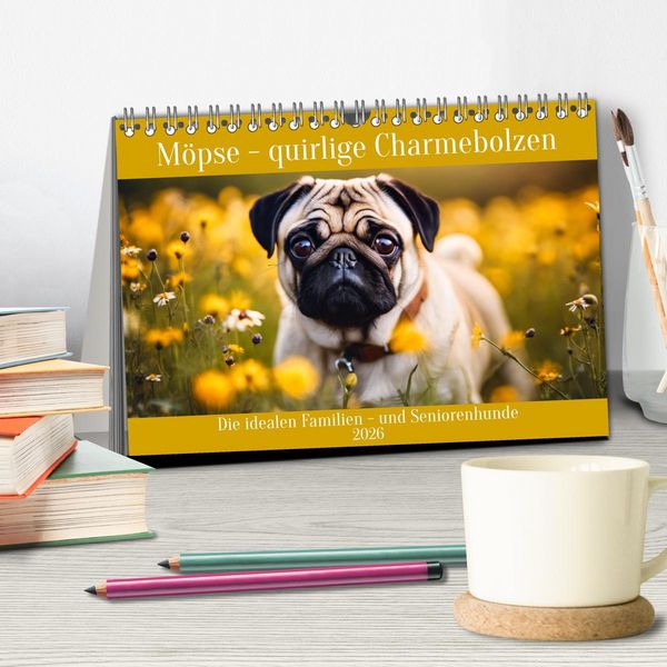 Produktbild: M&ouml;pse - quirlige Charmebolzen (Tischkalender 2026 DIN A5 quer), CALVENDO Monatskalender