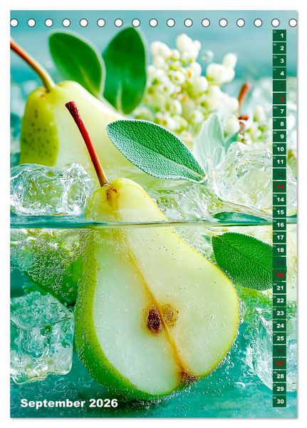 Produktbild: Fruchtige Erfrischung - K&uuml;chenkalender mit bunten Fr&uuml;chten im Wasser (Tischkalender 2026 DIN A5 hoch), CALVENDO Monatskalender
