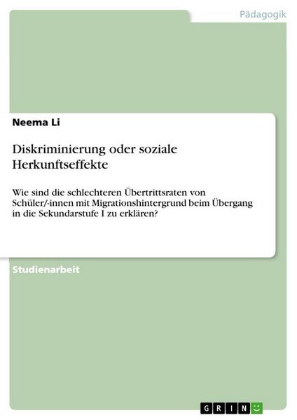 Produktbild: Diskriminierung oder soziale Herkunftseffekte