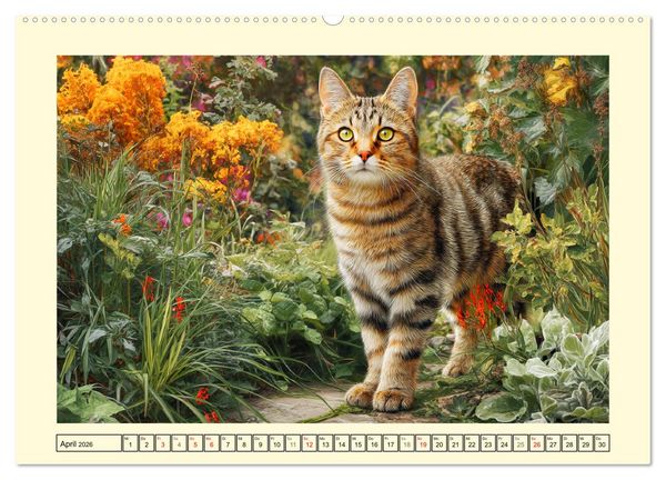 Produktbild: Geliebte Katzen. Unsere zauberhaften Hauskatzen im Garten (Wandkalender 2026 DIN A2 quer), CALVENDO Monatskalender