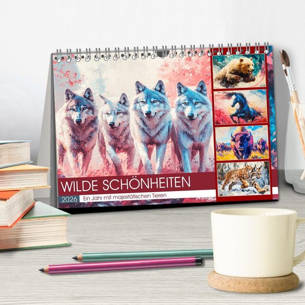 Produktbild: Wilde Sch&ouml;nheiten. Ein Jahr mit majest&auml;tischen Tieren (Tischkalender 2026 DIN A5 quer), CALVENDO Monatskalender