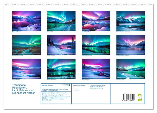 Produktbild: Traumhafte Polarlichter . Licht, Schnee und Eis hoch im Norden (hochwertiger Premium Wandkalender 2026 DIN A2 quer), Kunstdruck in Hochglanz