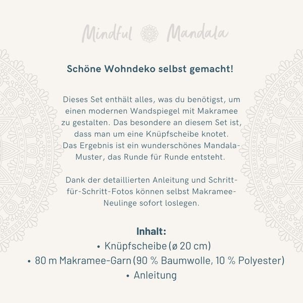 Produktbild: Mindful Mandala - Makramee-Kn&uuml;pf-Set: Wandbehang. Mit Anleitung und Material zum Selberkn&uuml;pfen