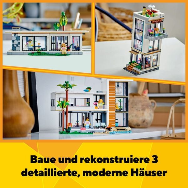 Produktbild: LEGO Creator Modernes Haus, 3-in-1-Set, Stadthaus oder Waldhütte 31153