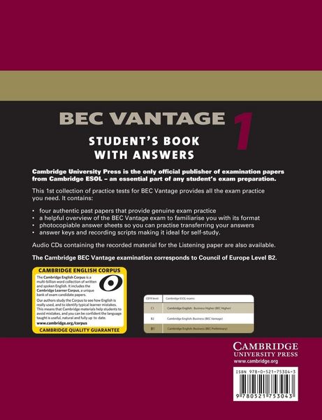 Produktbild: Cambridge Bec Vantage 1: Practice Tests from the University of Cambridge Local Examinations Syndicate
