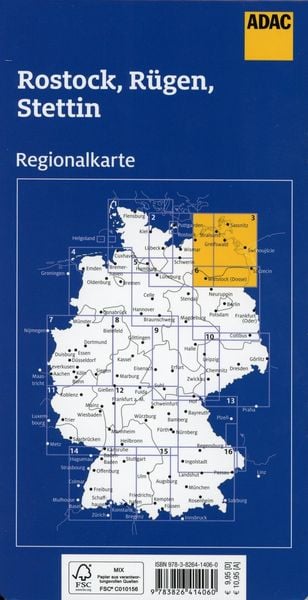 Produktbild: ADAC Regionalkarte Deutschland Blatt 3 Rostock, Rügen, Stettin 1:150 000