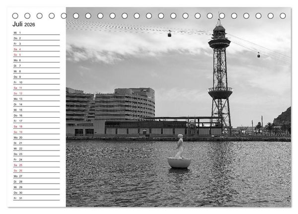 Produktbild: Barcelona Schwarz / Wei&szlig; Impressionen (Tischkalender 2026 DIN A5 quer), CALVENDO Monatskalender