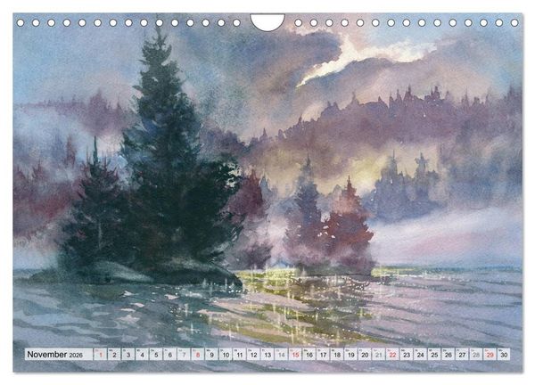 Produktbild: B&auml;ume in Aquarell (Wandkalender 2026 DIN A4 quer), CALVENDO Monatskalender