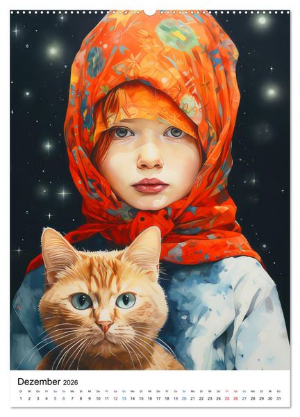 Produktbild: Katzenliebe Kunstbilder (hochwertiger Premium Wandkalender 2026 DIN A2 hoch), Kunstdruck in Hochglanz
