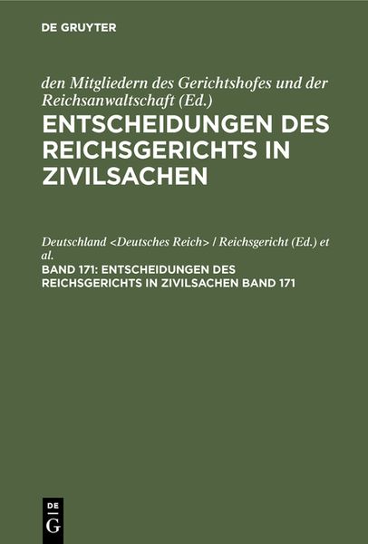 Produktbild: Entscheidungen des Reichsgerichts in Zivilsachen / Entscheidungen des Reichsgerichts in Zivilsachen. Band 171