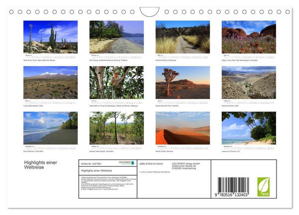 Produktbild: Highlights einer Weltreise (Wandkalender 2026 DIN A4 quer), CALVENDO Monatskalender