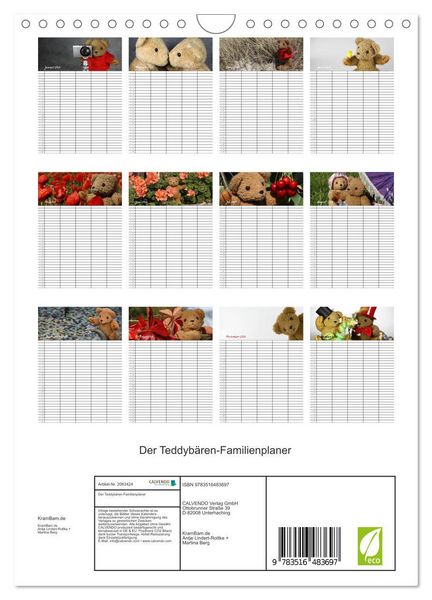 Produktbild: Der Teddyb&auml;ren-Familienplaner (Wandkalender 2026 DIN A4 hoch), CALVENDO Monatskalender