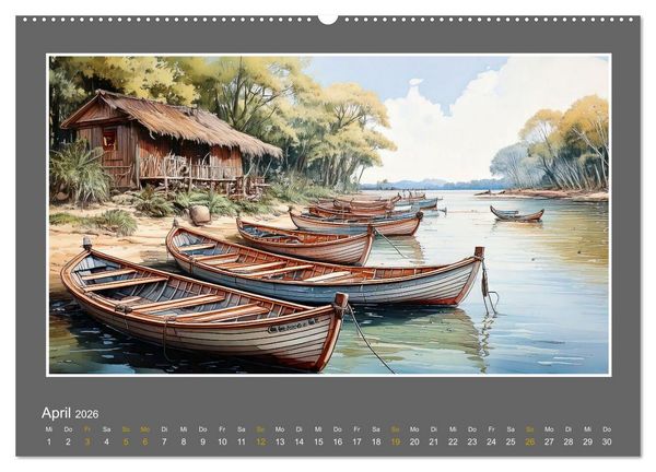 Produktbild: L&auml;ndliche Szenen in kolorierten Federzeichnungen (hochwertiger Premium Wandkalender 2026 DIN A2 quer), Kunstdruck in Hochglanz