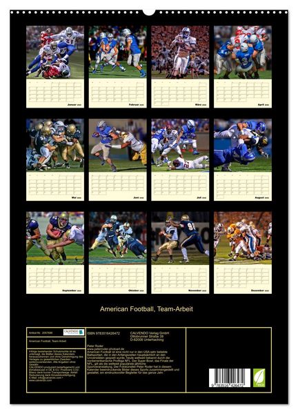 Produktbild: American Football, Team-Arbeit (hochwertiger Premium Wandkalender 2026 DIN A2 hoch), Kunstdruck in Hochglanz