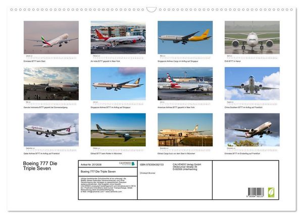 Produktbild: Boeing 777 Die Triple Seven (Wandkalender 2027 DIN A2 quer), CALVENDO Monatskalender