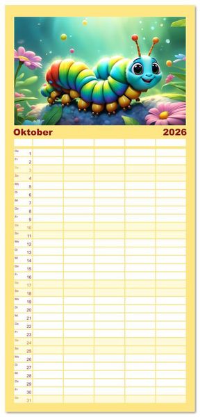 Produktbild: Familienplaner 2026 - W&uuml;rmchen Zauber mit 5 Spalten (Wandkalender, 21 x 45 cm) CALVENDO