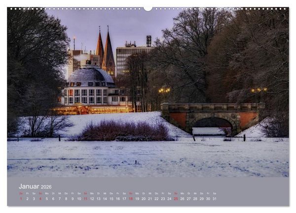 Produktbild: Nachts in Bremen (hochwertiger Premium Wandkalender 2026 DIN A2 quer), Kunstdruck in Hochglanz