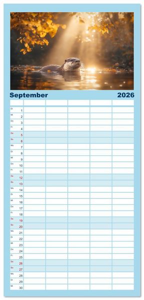 Produktbild: Familienplaner 2026 - W&auml;chter des Flusses - Ein Jahr mit Fischottern mit 5 Spalten (Wandkalender, 21 x 45 cm) CALVENDO