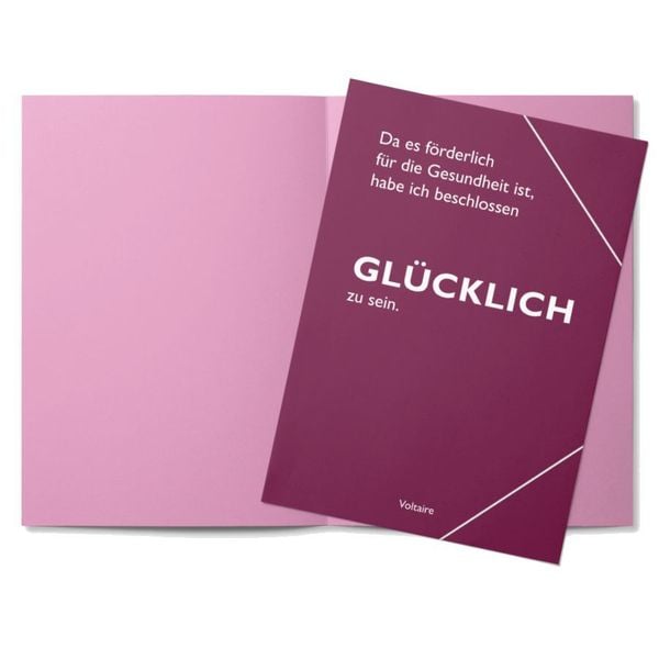 Produktbild: Sammelmappe A4 rot, "Da es f&ouml;rderlich f&uuml;r die Gesundheit ist, habe ich beschlossen, gl&uuml;cklich zu sein." (Voltaire)