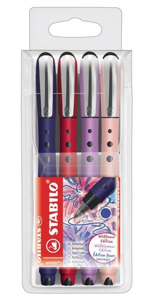 Produktbild: STABILO Tintenroller worker+ Wildflower Edition 0,5mm 4 St&uuml;ck Kunststoffetui
