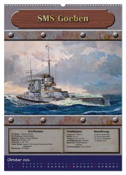 Produktbild: Die kaiserliche Marine 1871 - 1918 (Wandkalender 2026 DIN A2 hoch), CALVENDO Monatskalender