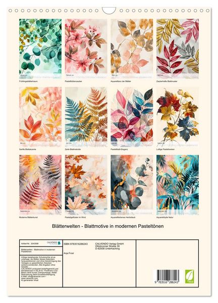 Produktbild: Bl&auml;tterwelten - Blattmotive in modernen Pastelt&ouml;nen (Wandkalender 2026 DIN A3 hoch), CALVENDO Monatskalender