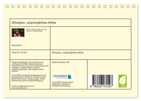 Produktbild: &Auml;thiopien, urspr&uuml;ngliches Afrika (Tischkalender 2026 DIN A5 quer), CALVENDO Monatskalender