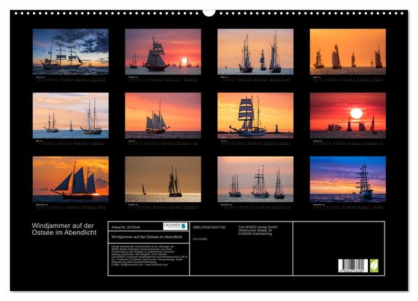 Produktbild: Windjammer auf der Ostsee im Abendlicht (Wandkalender 2026 DIN A2 quer), CALVENDO Monatskalender